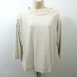 Ann Taylor Loft Sweatshirt Size Small Beige Embroidered Beaded 3/4 Sleeve Cotton